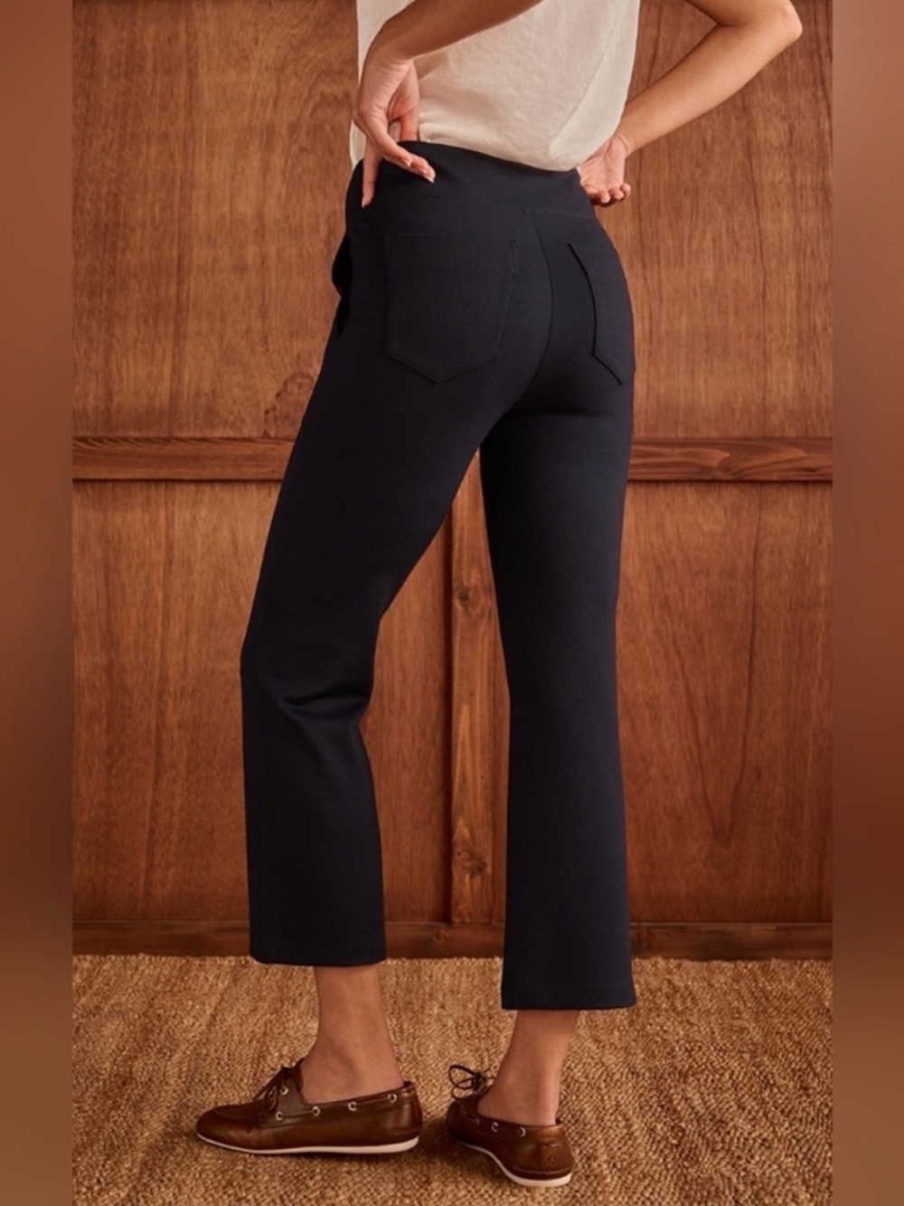 CAbi Tiki Slim Pants Classic Navy L 6690 Ponte Knit Blue Pull On Stretchy Pocket - Picture 2 of 10